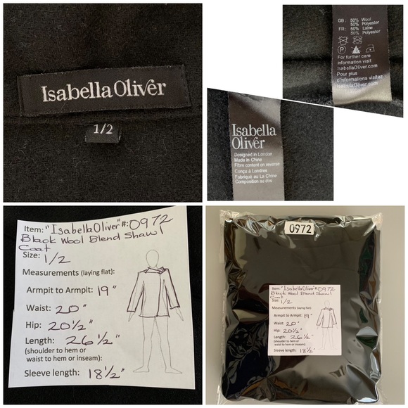 “Isabel Oliver” Black Wool Blend Shawl Jacket size S - Picture 11 of 12